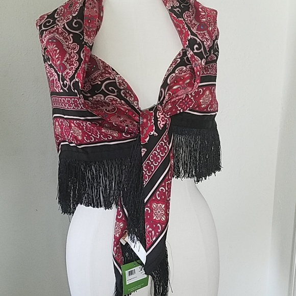 ποΈ Kate Spade Silk Red Medallion Piano Shawl - Picture 4 of 6